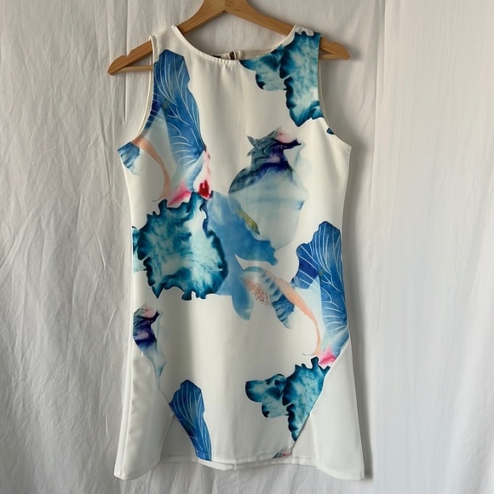 Choies blue print shift mini dress white M